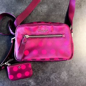 Kate Spade Pink polka dot cross body with change purse